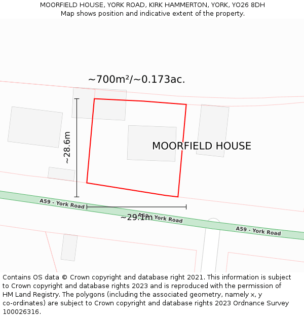 MOORFIELD HOUSE, YORK ROAD, KIRK HAMMERTON, YORK, YO26 8DH: Plot and title map