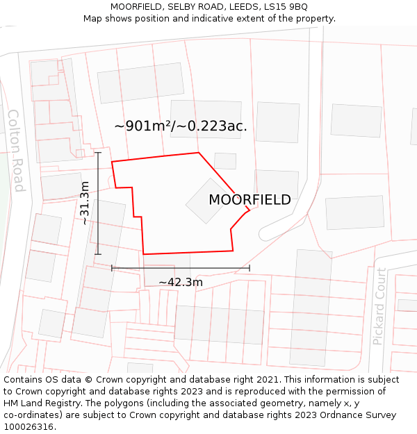 MOORFIELD, SELBY ROAD, LEEDS, LS15 9BQ: Plot and title map
