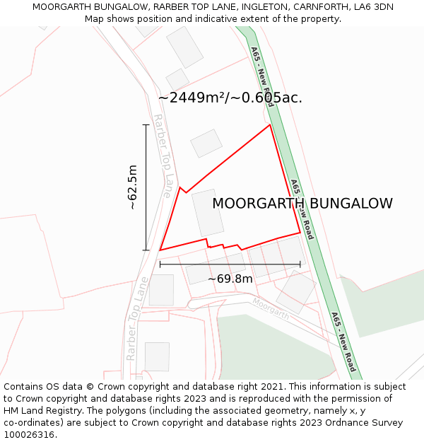MOORGARTH BUNGALOW, RARBER TOP LANE, INGLETON, CARNFORTH, LA6 3DN: Plot and title map