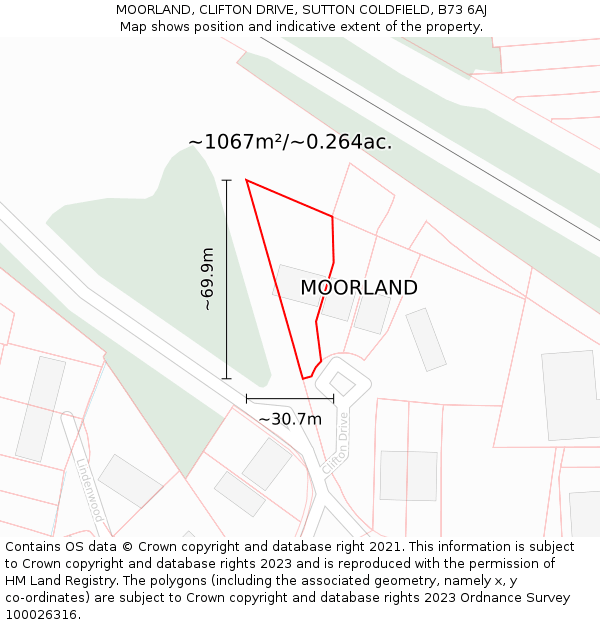 MOORLAND, CLIFTON DRIVE, SUTTON COLDFIELD, B73 6AJ: Plot and title map
