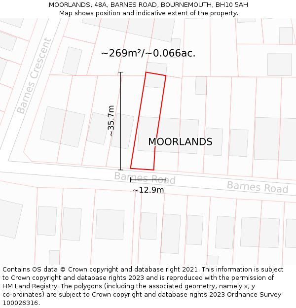 MOORLANDS, 48A, BARNES ROAD, BOURNEMOUTH, BH10 5AH: Plot and title map