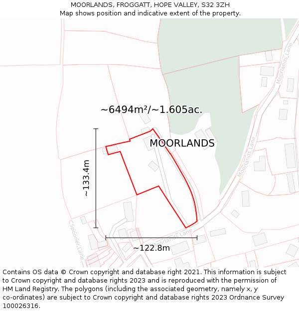 MOORLANDS, FROGGATT, HOPE VALLEY, S32 3ZH: Plot and title map