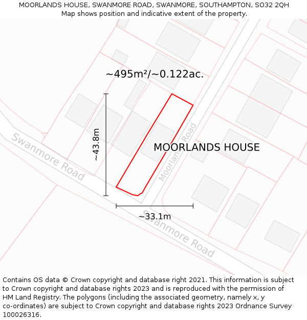 MOORLANDS HOUSE, SWANMORE ROAD, SWANMORE, SOUTHAMPTON, SO32 2QH: Plot and title map