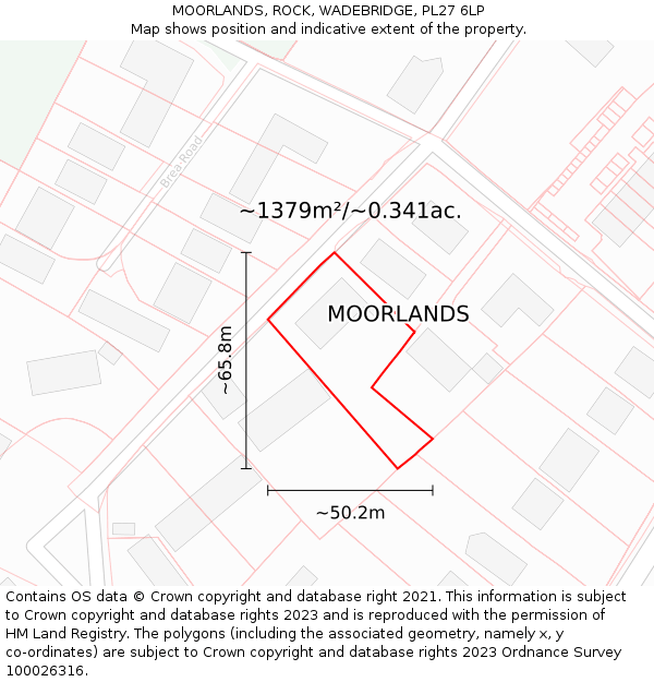 MOORLANDS, ROCK, WADEBRIDGE, PL27 6LP: Plot and title map