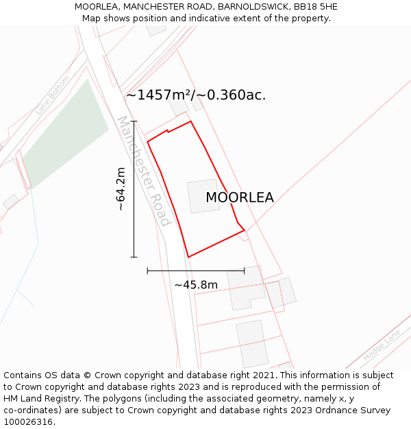 MOORLEA, MANCHESTER ROAD, BARNOLDSWICK, BB18 5HE: Plot and title map