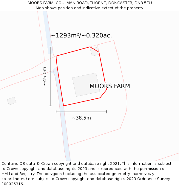 MOORS FARM, COULMAN ROAD, THORNE, DONCASTER, DN8 5EU: Plot and title map