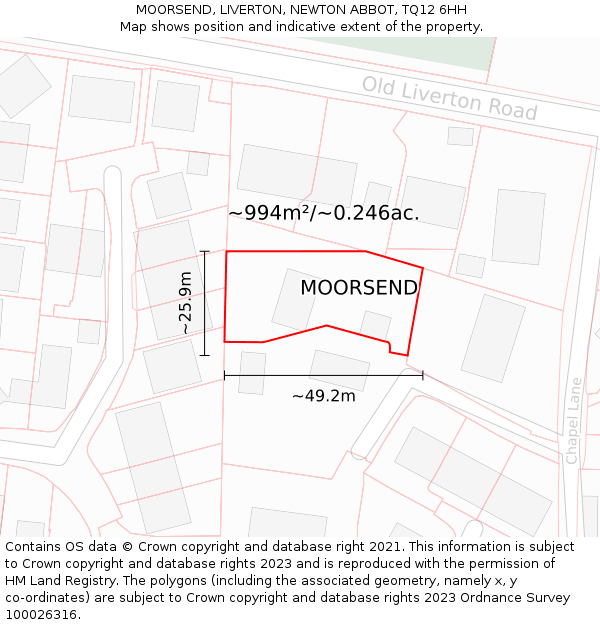MOORSEND, LIVERTON, NEWTON ABBOT, TQ12 6HH: Plot and title map