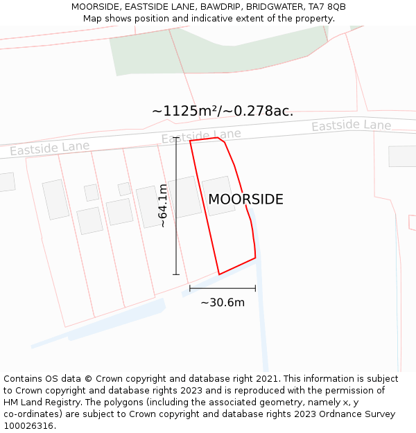 MOORSIDE, EASTSIDE LANE, BAWDRIP, BRIDGWATER, TA7 8QB: Plot and title map