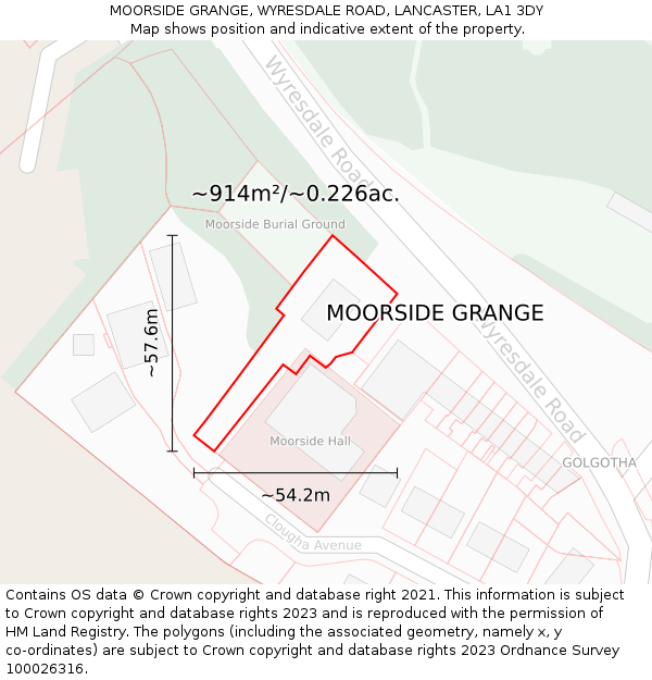 MOORSIDE GRANGE, WYRESDALE ROAD, LANCASTER, LA1 3DY: Plot and title map