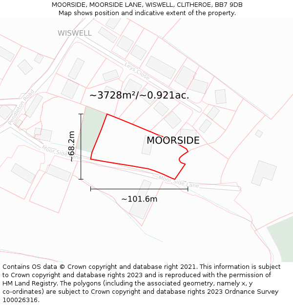 MOORSIDE, MOORSIDE LANE, WISWELL, CLITHEROE, BB7 9DB: Plot and title map