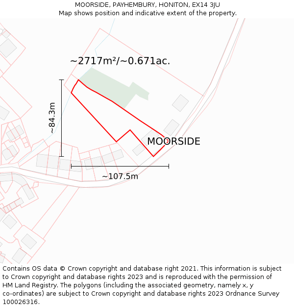 MOORSIDE, PAYHEMBURY, HONITON, EX14 3JU: Plot and title map