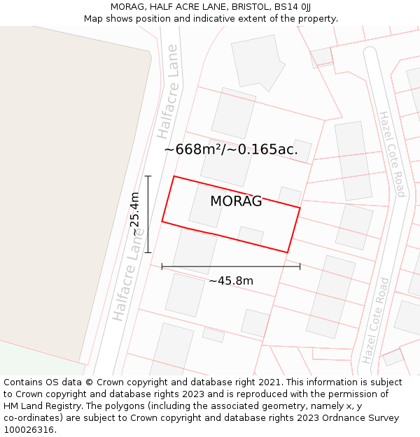 MORAG, HALF ACRE LANE, BRISTOL, BS14 0JJ: Plot and title map