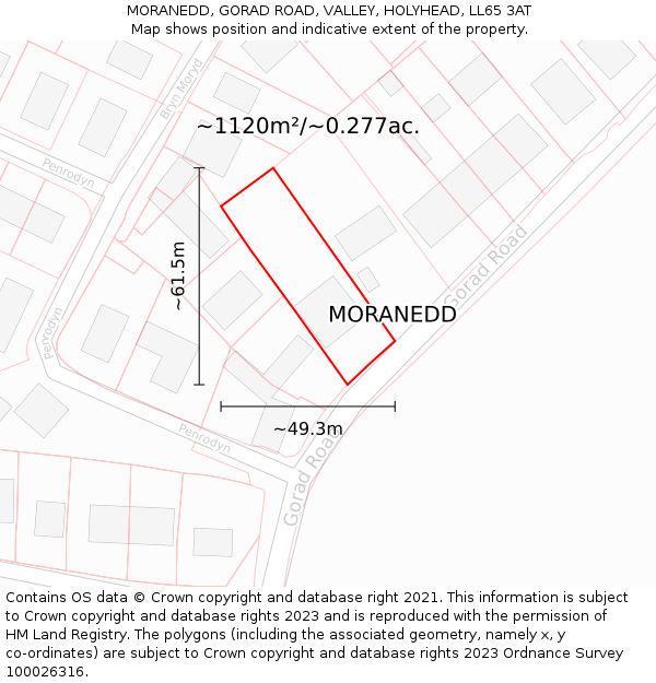 MORANEDD, GORAD ROAD, VALLEY, HOLYHEAD, LL65 3AT: Plot and title map