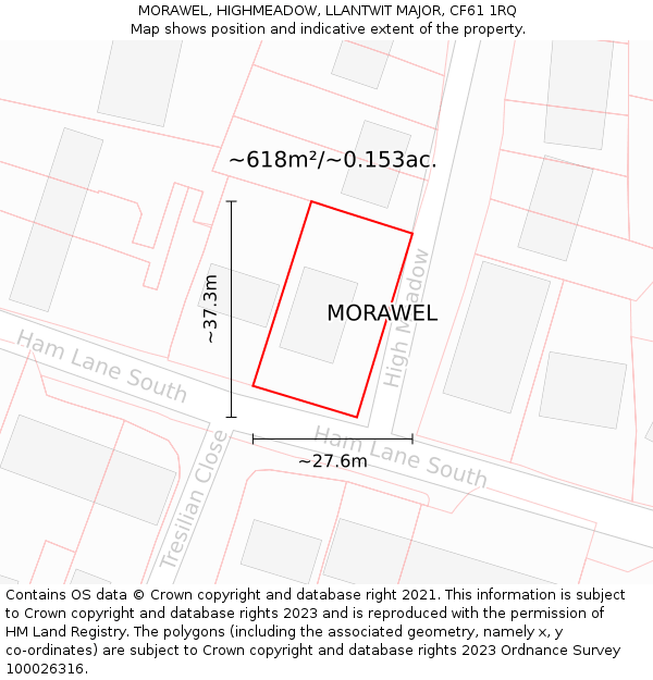 MORAWEL, HIGHMEADOW, LLANTWIT MAJOR, CF61 1RQ: Plot and title map