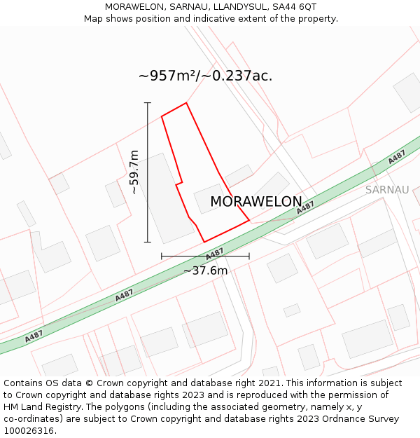 MORAWELON, SARNAU, LLANDYSUL, SA44 6QT: Plot and title map