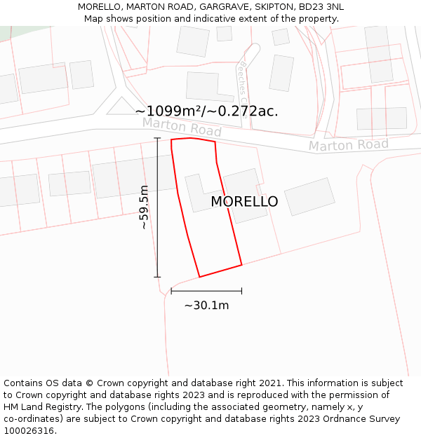 MORELLO, MARTON ROAD, GARGRAVE, SKIPTON, BD23 3NL: Plot and title map