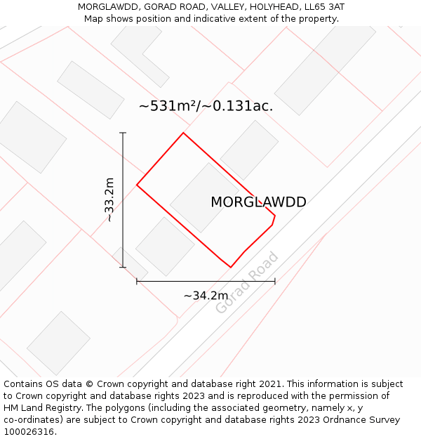 MORGLAWDD, GORAD ROAD, VALLEY, HOLYHEAD, LL65 3AT: Plot and title map