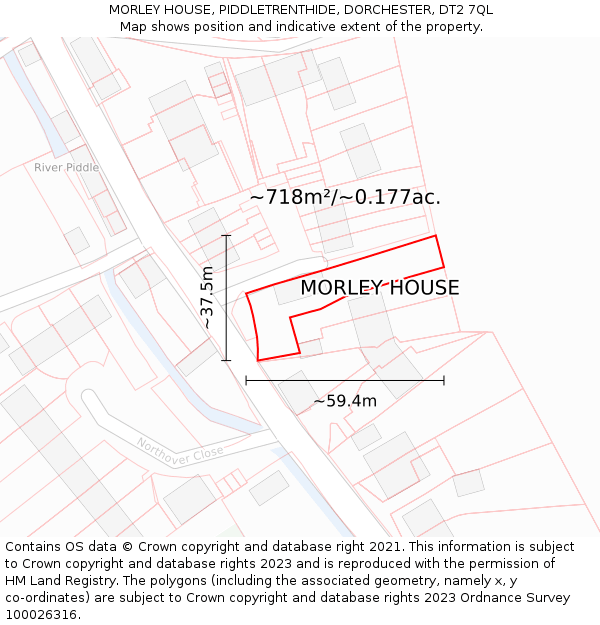 MORLEY HOUSE, PIDDLETRENTHIDE, DORCHESTER, DT2 7QL: Plot and title map