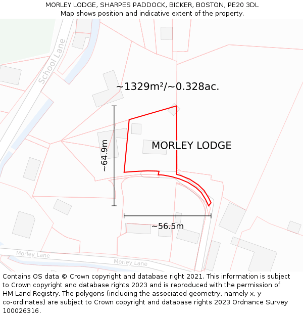 MORLEY LODGE, SHARPES PADDOCK, BICKER, BOSTON, PE20 3DL: Plot and title map