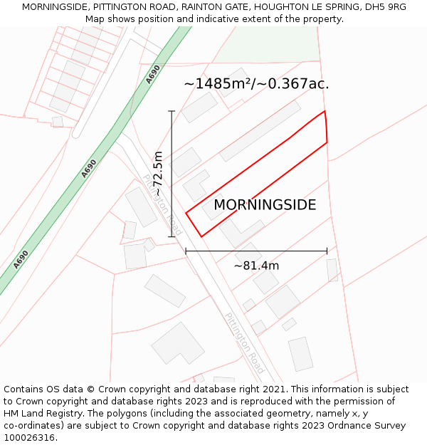 MORNINGSIDE, PITTINGTON ROAD, RAINTON GATE, HOUGHTON LE SPRING, DH5 9RG: Plot and title map