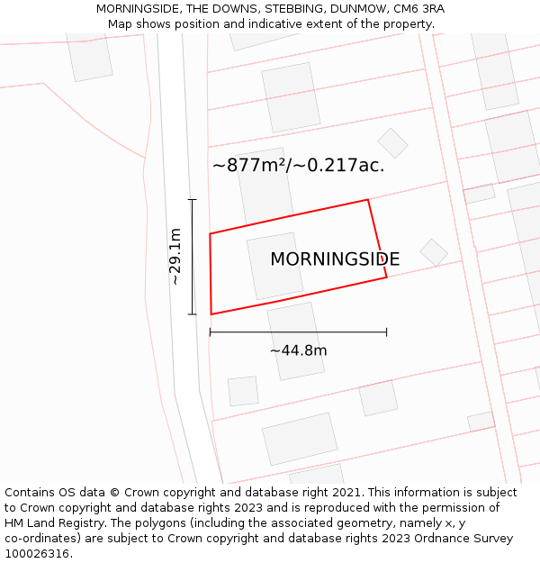 MORNINGSIDE, THE DOWNS, STEBBING, DUNMOW, CM6 3RA: Plot and title map