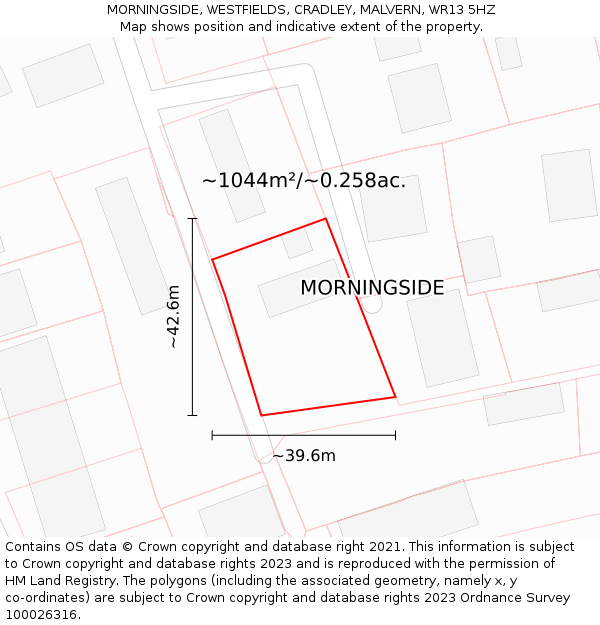 MORNINGSIDE, WESTFIELDS, CRADLEY, MALVERN, WR13 5HZ: Plot and title map