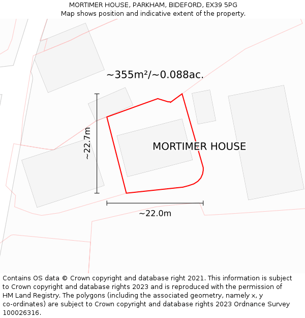 MORTIMER HOUSE, PARKHAM, BIDEFORD, EX39 5PG: Plot and title map