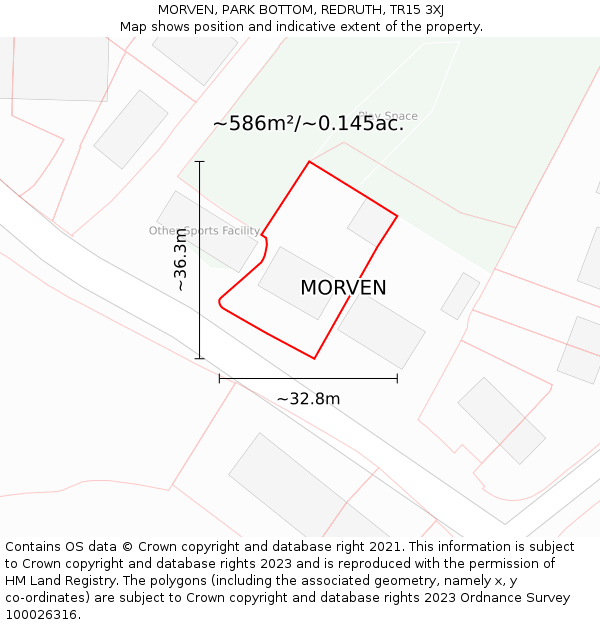 MORVEN, PARK BOTTOM, REDRUTH, TR15 3XJ: Plot and title map