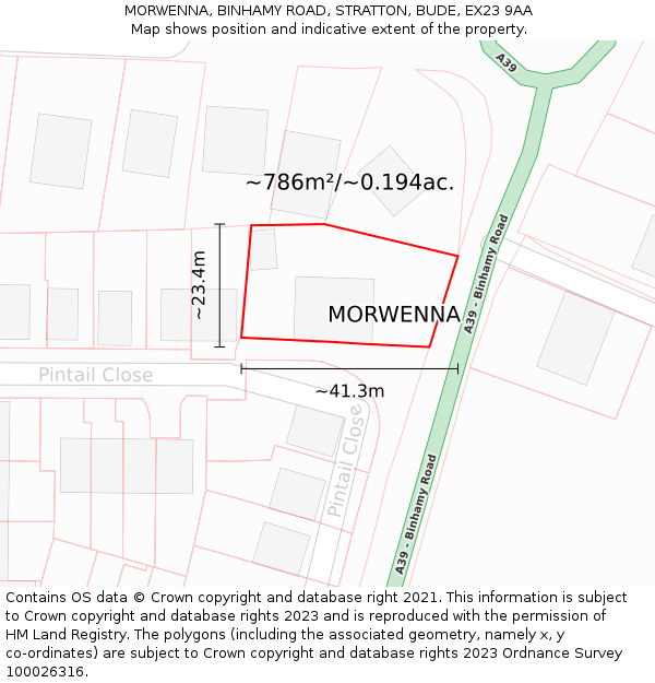 MORWENNA, BINHAMY ROAD, STRATTON, BUDE, EX23 9AA: Plot and title map