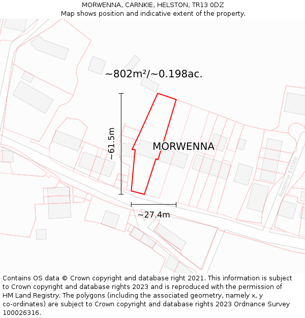 MORWENNA, CARNKIE, HELSTON, TR13 0DZ: Plot and title map