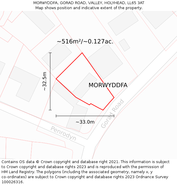 MORWYDDFA, GORAD ROAD, VALLEY, HOLYHEAD, LL65 3AT: Plot and title map