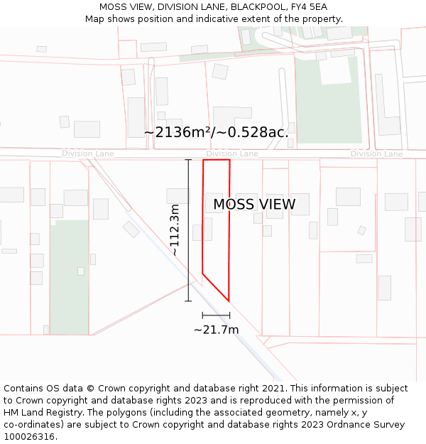 MOSS VIEW, DIVISION LANE, BLACKPOOL, FY4 5EA: Plot and title map