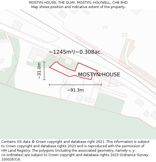 MOSTYN HOUSE, THE QUAY, MOSTYN, HOLYWELL, CH8 9HD: Plot and title map