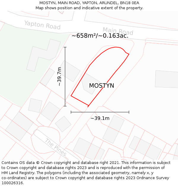 MOSTYN, MAIN ROAD, YAPTON, ARUNDEL, BN18 0EA: Plot and title map