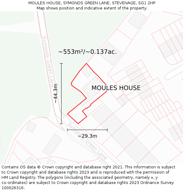 MOULES HOUSE, SYMONDS GREEN LANE, STEVENAGE, SG1 2HP: Plot and title map