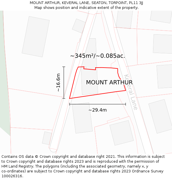 MOUNT ARTHUR, KEVERAL LANE, SEATON, TORPOINT, PL11 3JJ: Plot and title map