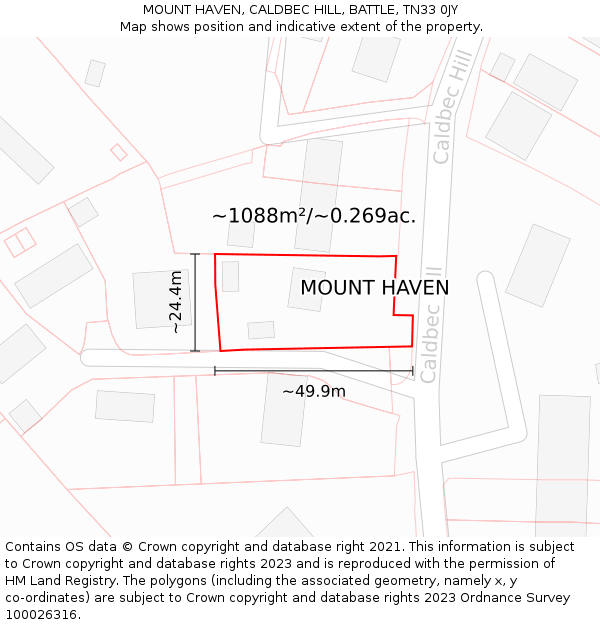 MOUNT HAVEN, CALDBEC HILL, BATTLE, TN33 0JY: Plot and title map