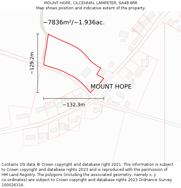 MOUNT HOPE, CILCENNIN, LAMPETER, SA48 8RR: Plot and title map