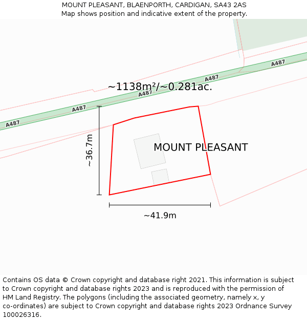 MOUNT PLEASANT, BLAENPORTH, CARDIGAN, SA43 2AS: Plot and title map