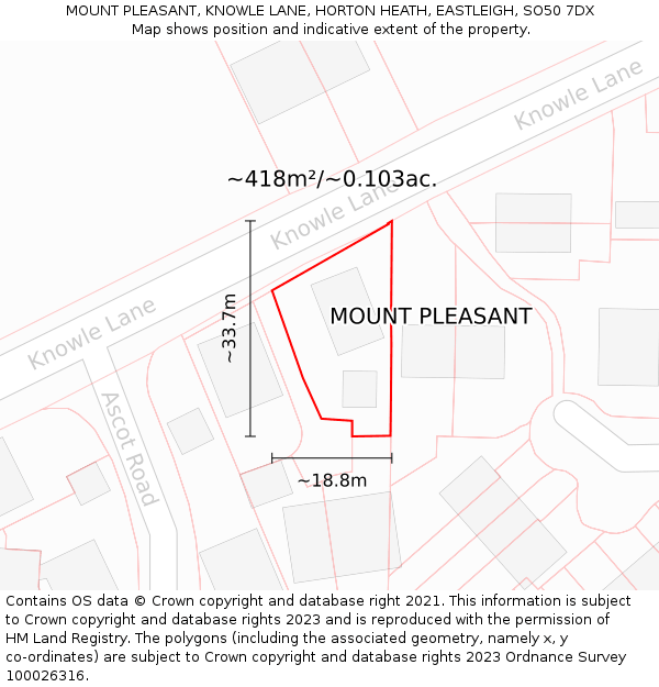 MOUNT PLEASANT, KNOWLE LANE, HORTON HEATH, EASTLEIGH, SO50 7DX: Plot and title map