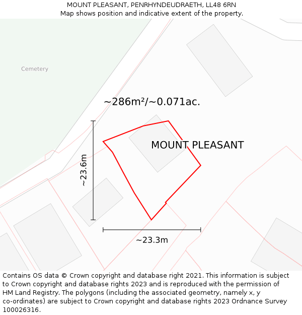 MOUNT PLEASANT, PENRHYNDEUDRAETH, LL48 6RN: Plot and title map