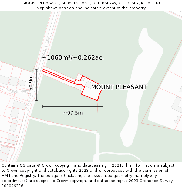 MOUNT PLEASANT, SPRATTS LANE, OTTERSHAW, CHERTSEY, KT16 0HU: Plot and title map