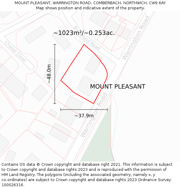 MOUNT PLEASANT, WARRINGTON ROAD, COMBERBACH, NORTHWICH, CW9 6AY: Plot and title map