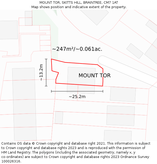 MOUNT TOR, SKITTS HILL, BRAINTREE, CM7 1AT: Plot and title map