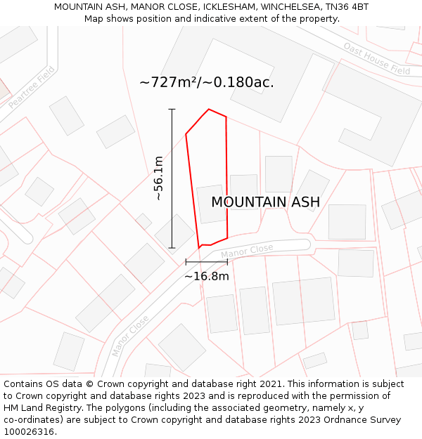 MOUNTAIN ASH, MANOR CLOSE, ICKLESHAM, WINCHELSEA, TN36 4BT: Plot and title map