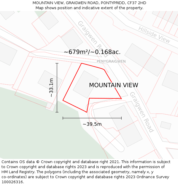 MOUNTAIN VIEW, GRAIGWEN ROAD, PONTYPRIDD, CF37 2HD: Plot and title map