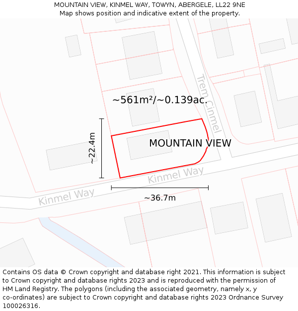 MOUNTAIN VIEW, KINMEL WAY, TOWYN, ABERGELE, LL22 9NE: Plot and title map