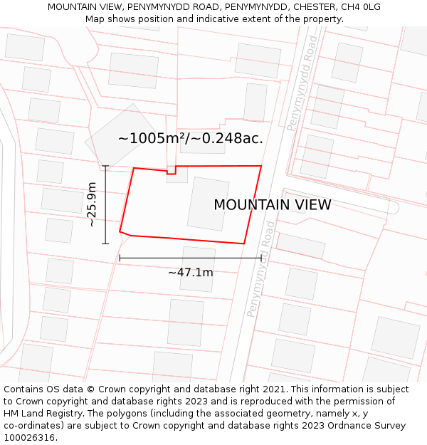 MOUNTAIN VIEW, PENYMYNYDD ROAD, PENYMYNYDD, CHESTER, CH4 0LG: Plot and title map