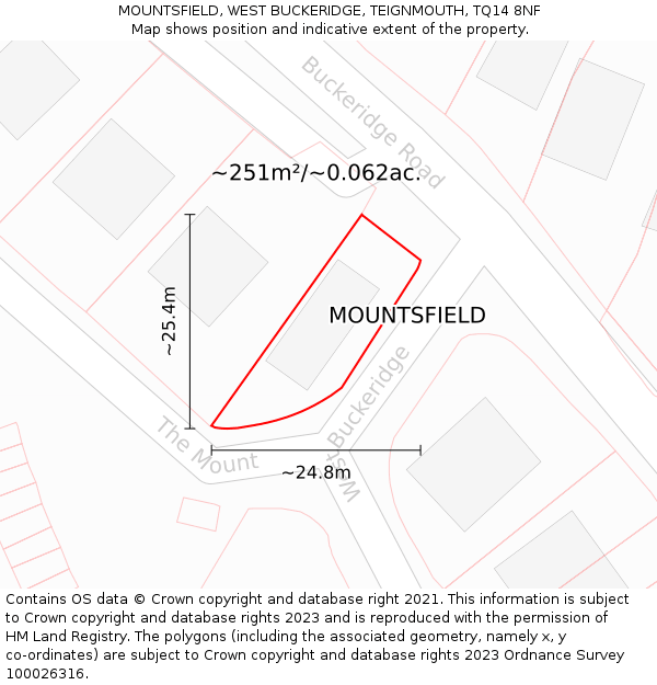 MOUNTSFIELD, WEST BUCKERIDGE, TEIGNMOUTH, TQ14 8NF: Plot and title map