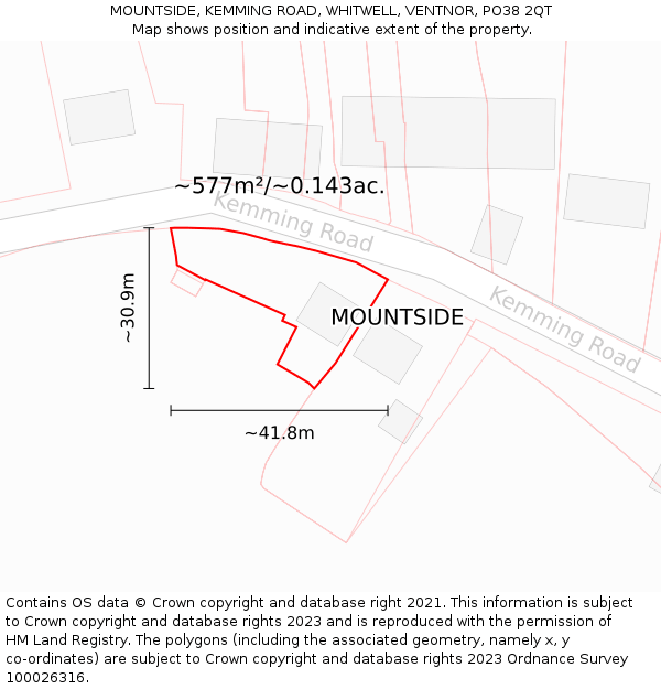 MOUNTSIDE, KEMMING ROAD, WHITWELL, VENTNOR, PO38 2QT: Plot and title map